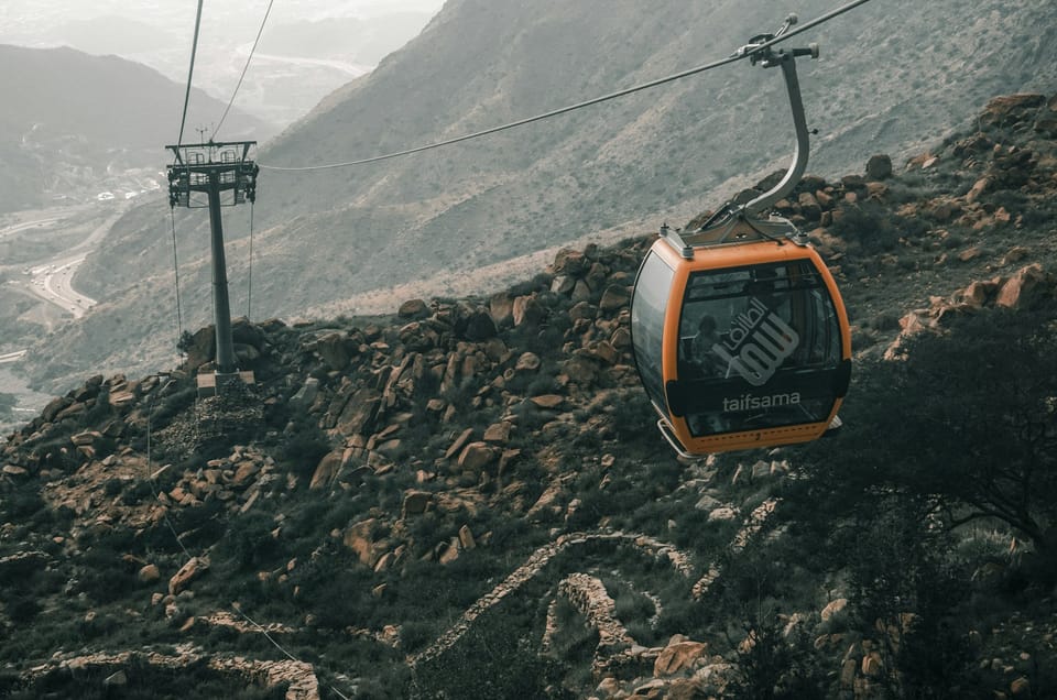A cable car on a mountainside